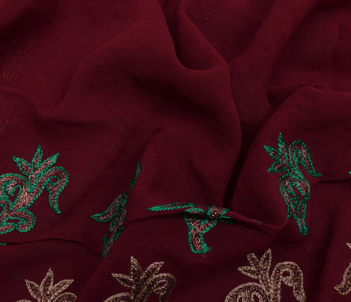 Sushila Vintage Maroon HEAVY Saree Pure Georgette Silk Embroidered Floral Sari