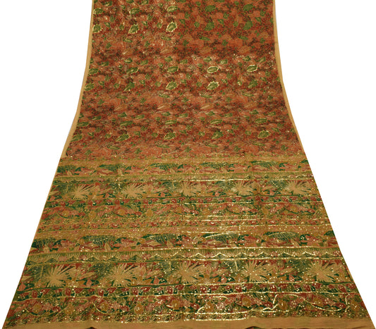 Sushila Vintage Multi-Color Saree Pure Georgette Silk Printed Floral Sari Fabric