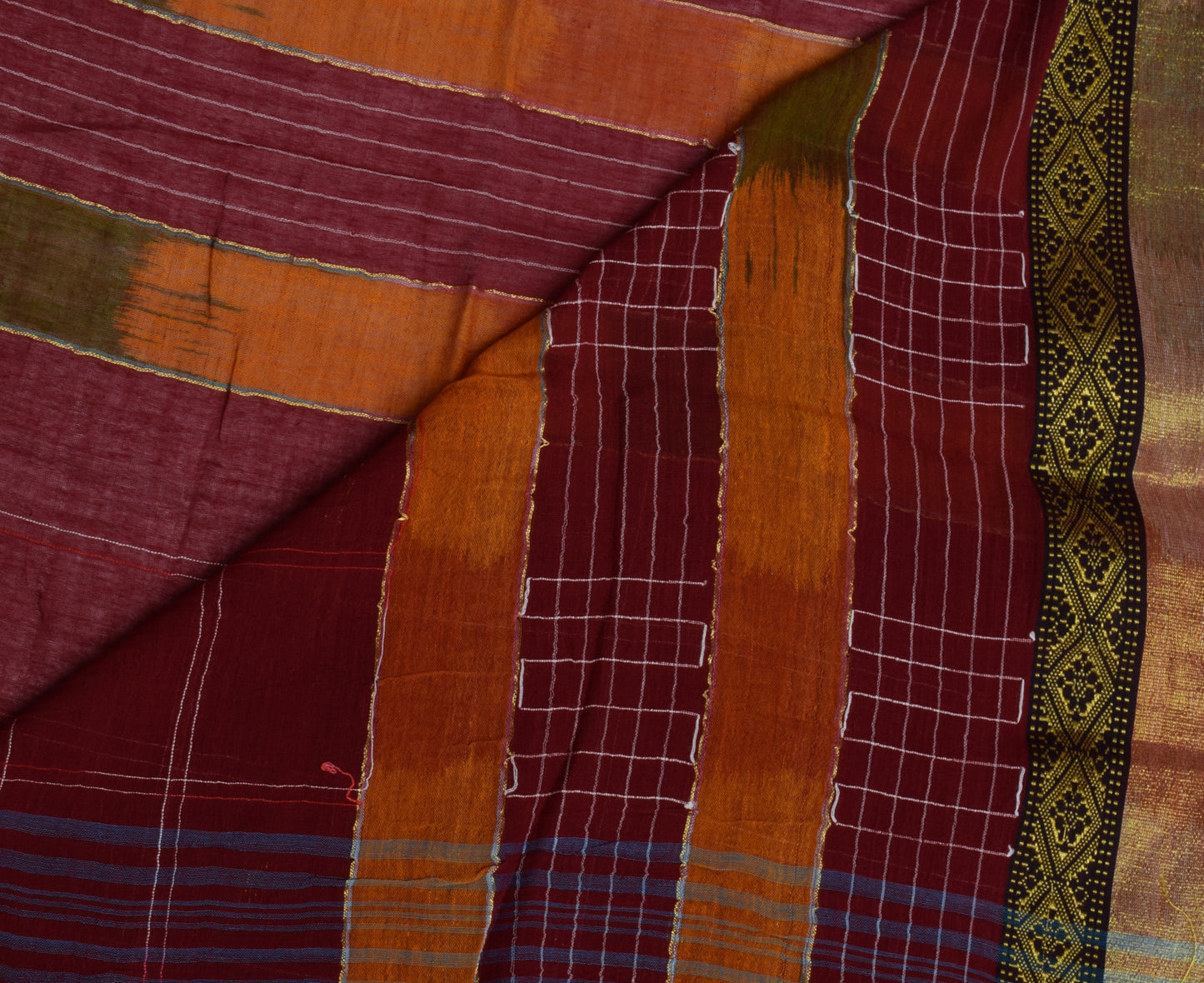 Sushila Vintage Indian Maroon Saree 100% Pure Cotton Woven Sari Craft Fabric