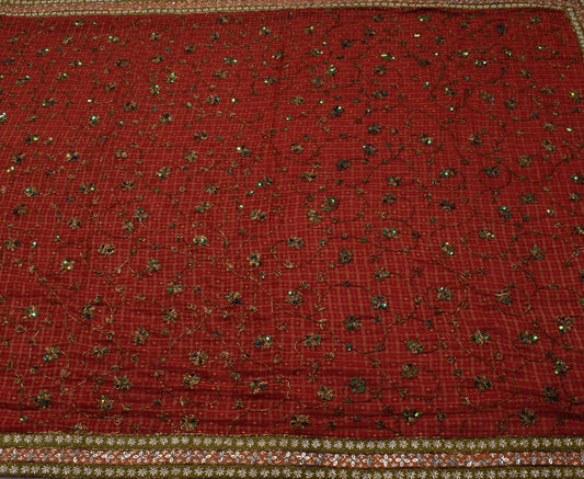 Sushila Vintage Maroon HEAVY Saree Pure Georgette Hand Work Floral Wedding Sari Dress Fabric