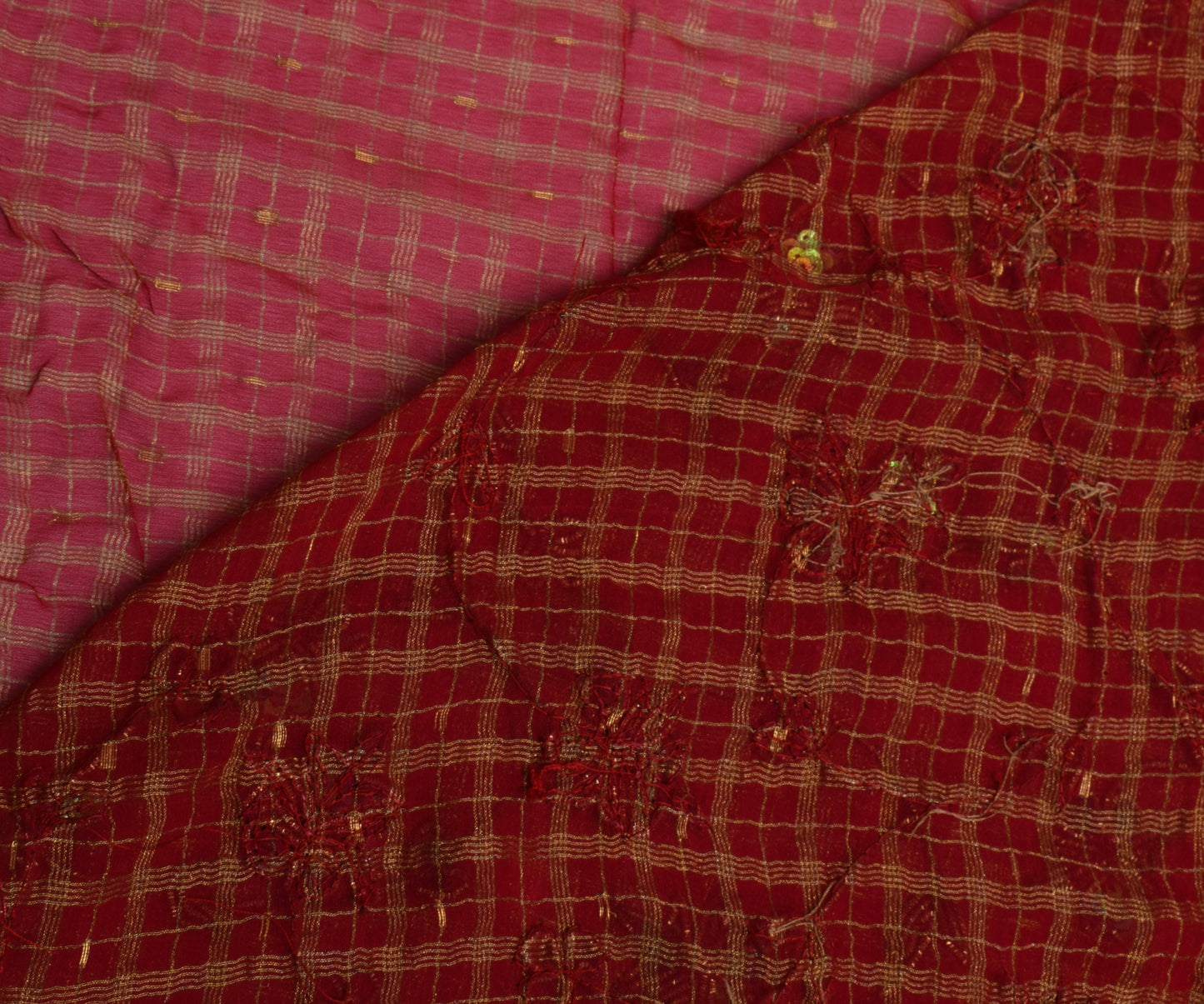 Sushila Vintage Maroon HEAVY Saree Pure Georgette Hand Work Floral Wedding Sari Dress Fabric