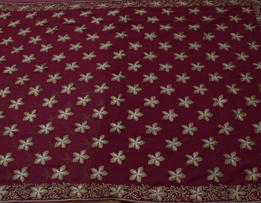 Sushila Vintage Garnet Saree Blend Georgette Embroidered Floral Sari Fabric