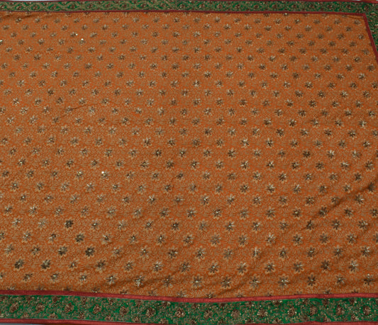 Sushila Vintage Mustard Saree Blend Georgette Silk Embroidered Sari Craft Fabric