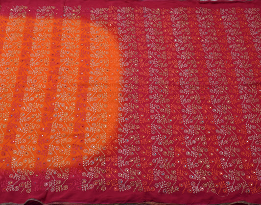 Sushila Vintage Orange Saree Pure Georgette Silk Embroidered Floral Sari Fabric