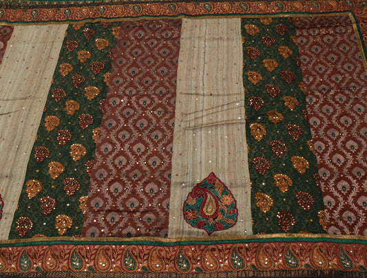 Sushila Vintage Patch Work Saree Pure Georgette Floral HEAVY Designer Multi-Color Sari Craft Fabric