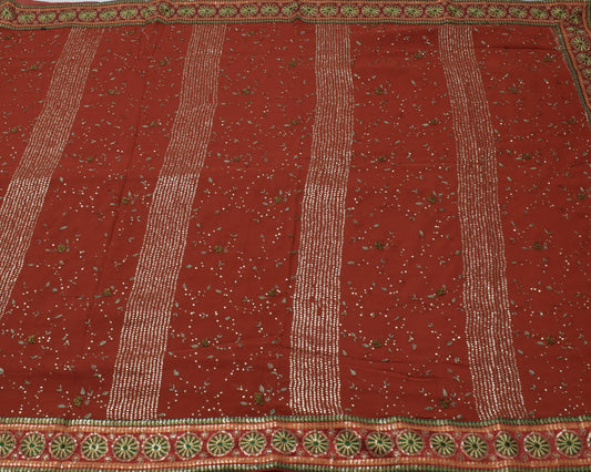 Sushila Vintage Rust Saree Pure Georgette Silk Embroidered Floral Sari Fabric