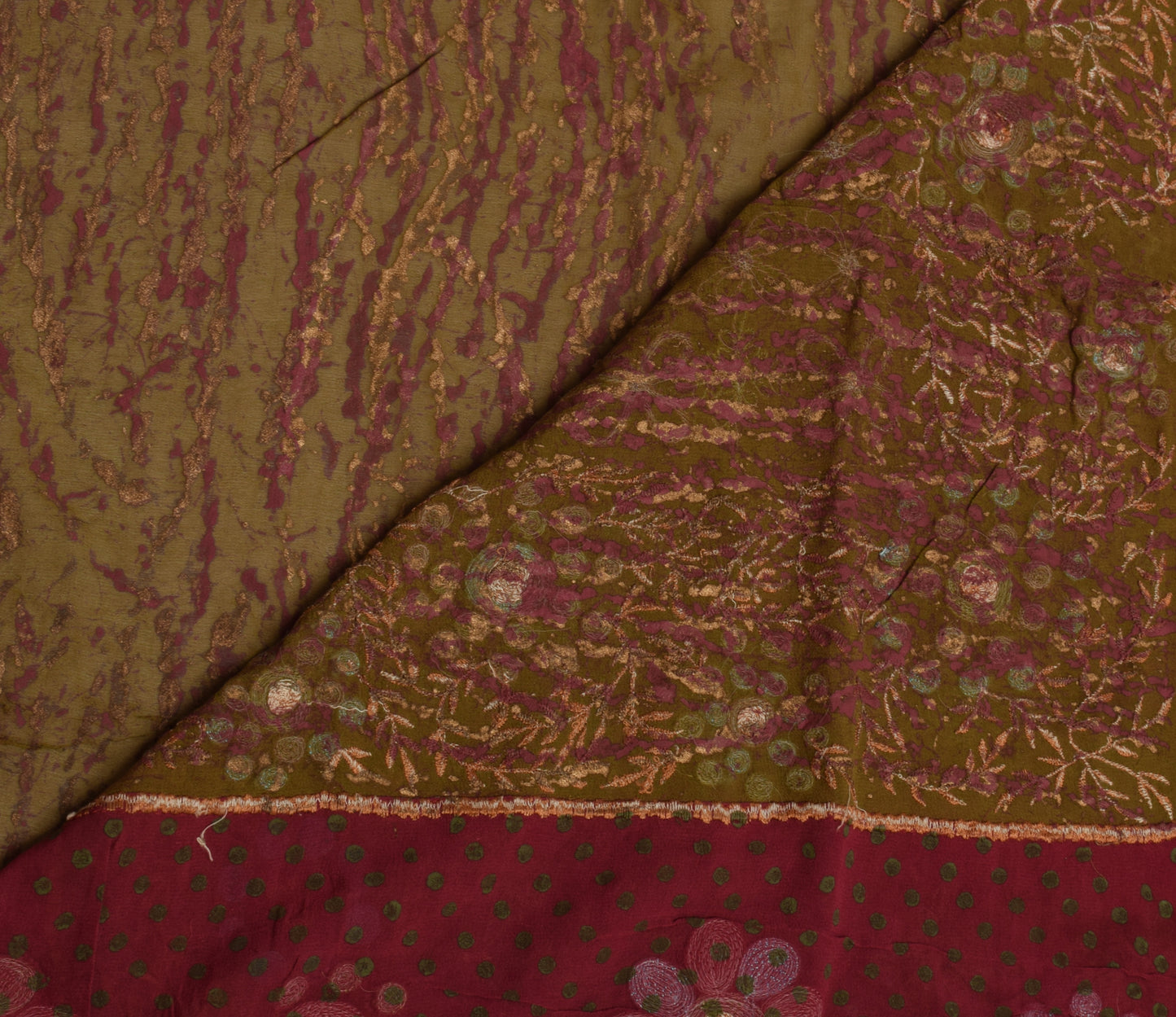 Sushila Vintage Green Saree Pure Georgette Silk Embroidered Floral Sari Fabric