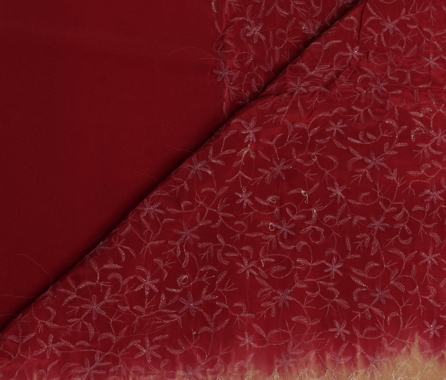 Sushila Vintage Maroon Saree Pure Crepe Silk Embroidered Floral Sari Fabric