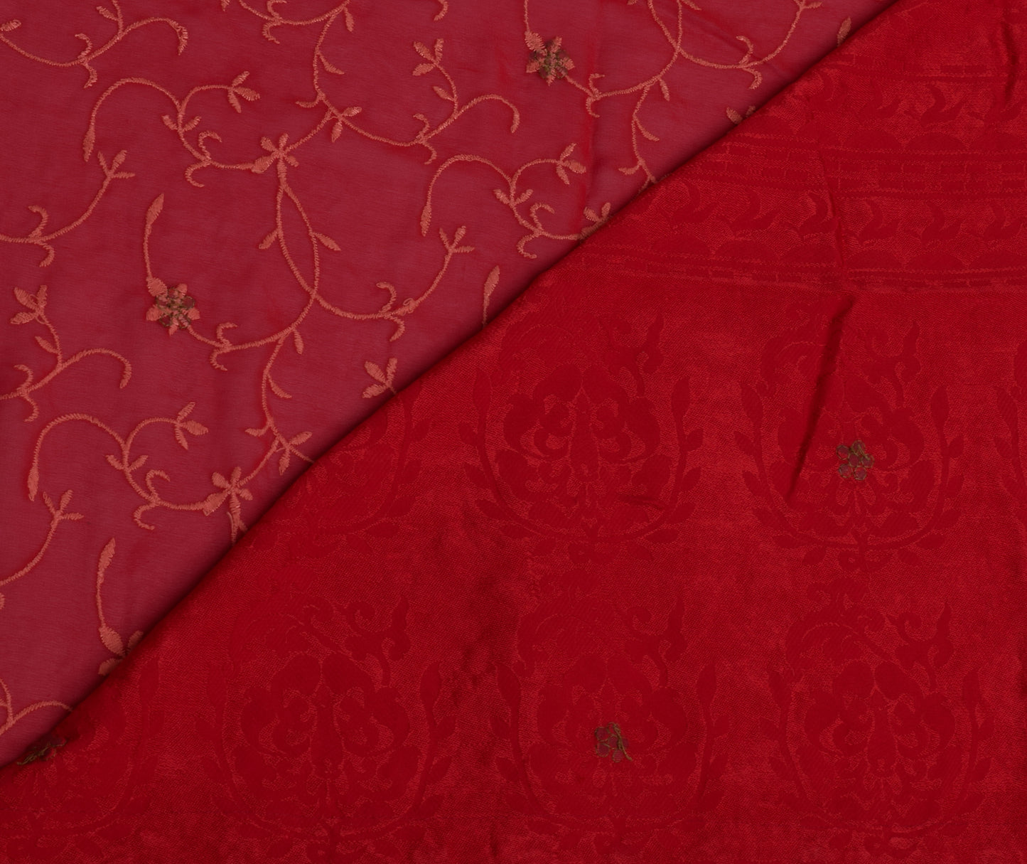 Sushila Vintage Red Saree Pure Georgette Silk Embroidered Floral Sari Fabric