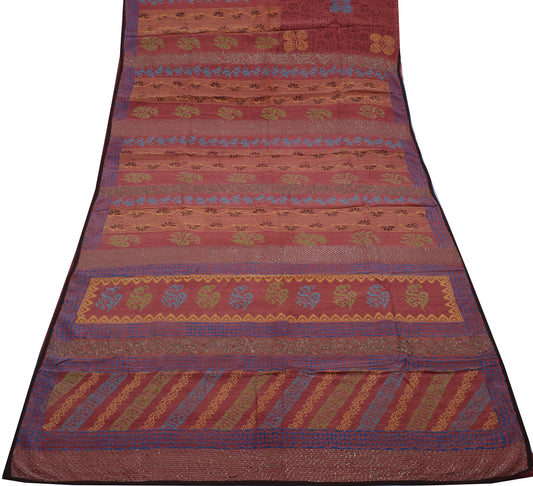 Sushila Vintage Indian Saree Pure Crepe Silk Printed Floral Sari Craft Fabric