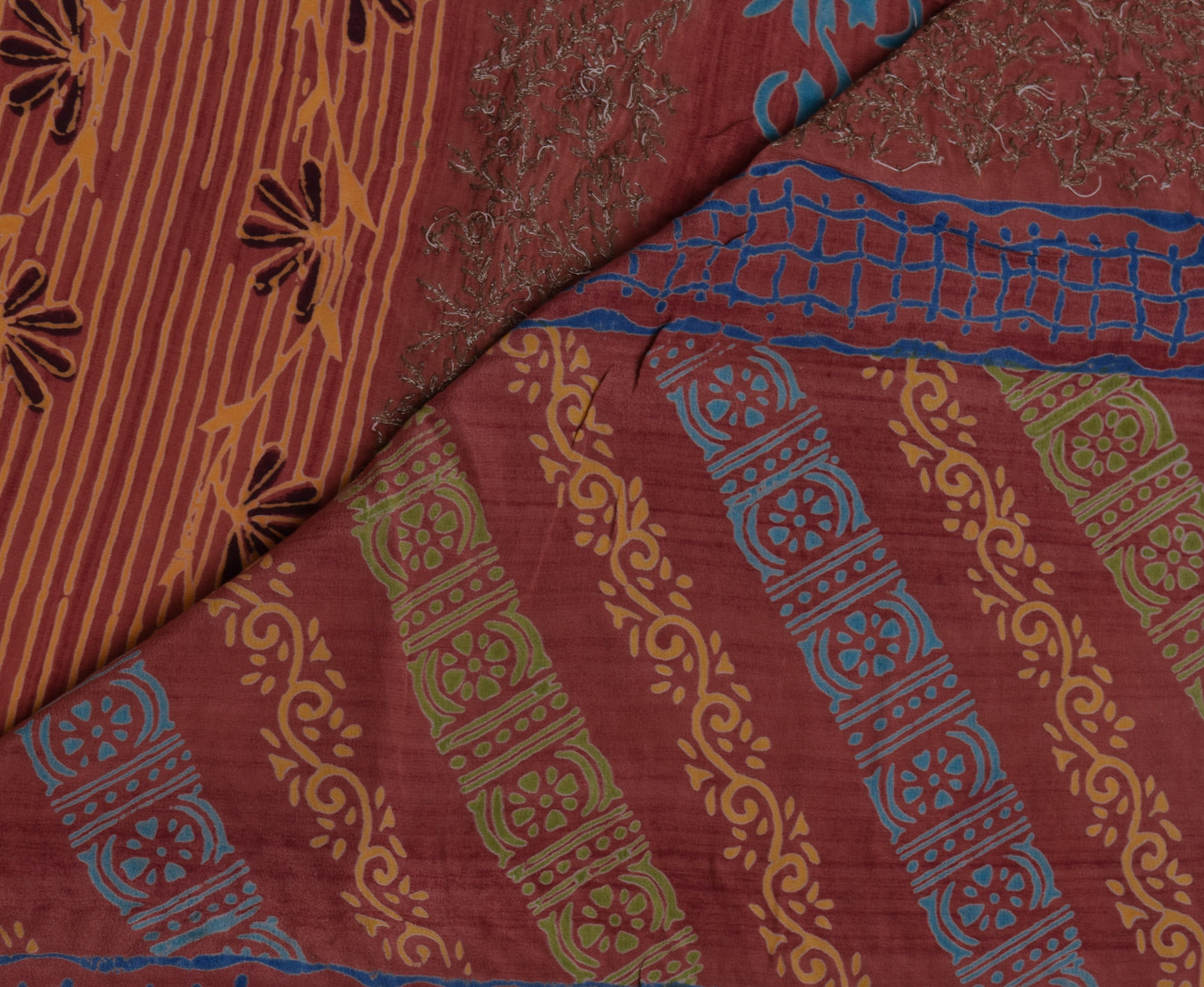 Sushila Vintage Indian Saree Pure Crepe Silk Printed Floral Sari Craft Fabric