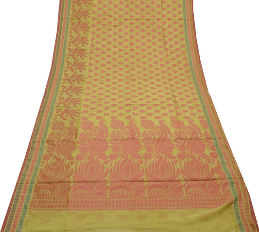 Sushila Vintage Indian Green Saree Blend Silk Woven Floral Sari Craft Fabric