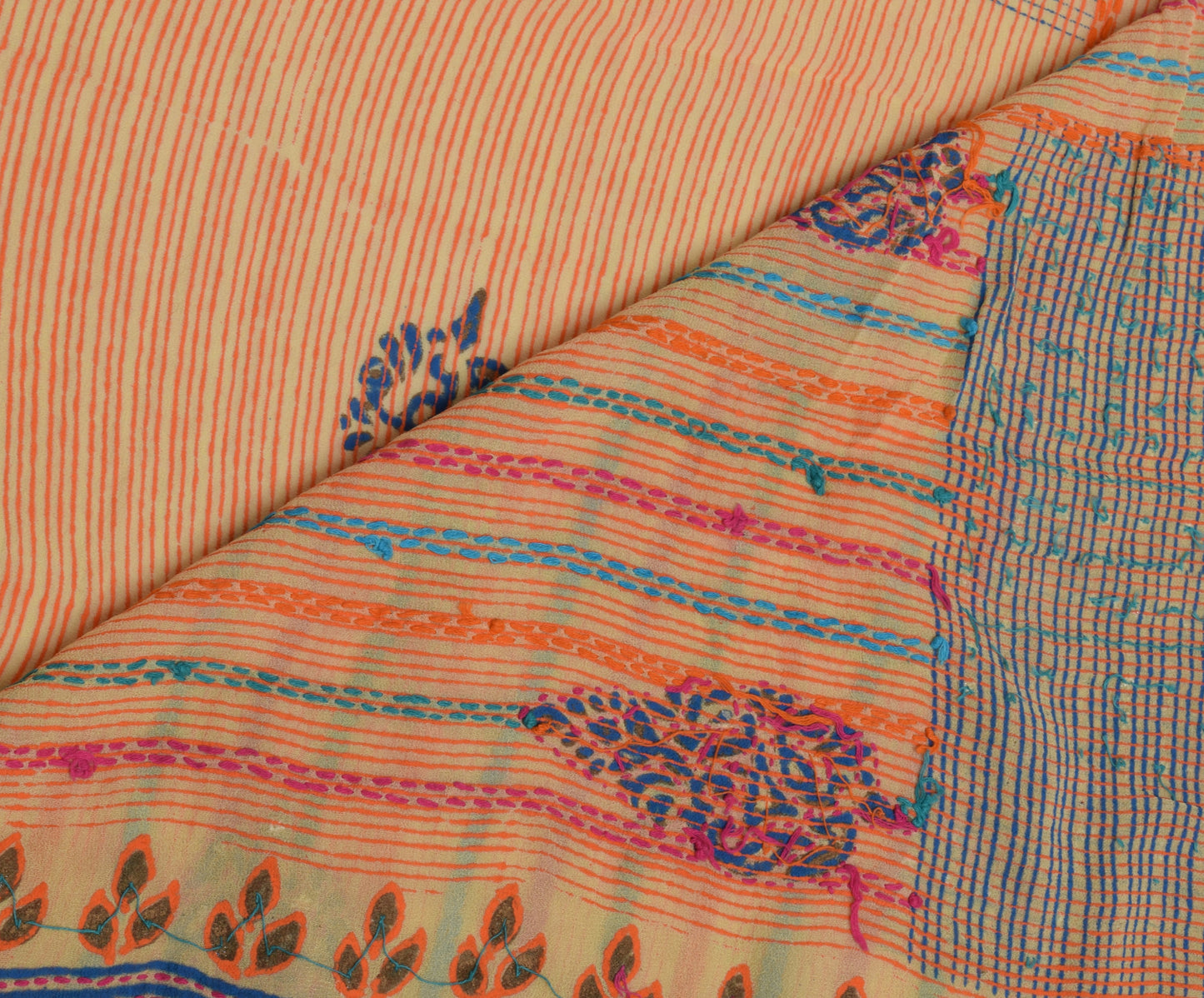 Sushila Vintage Yellow Saree Pure Georgette Hand Embroidered Floral Sari Fabric