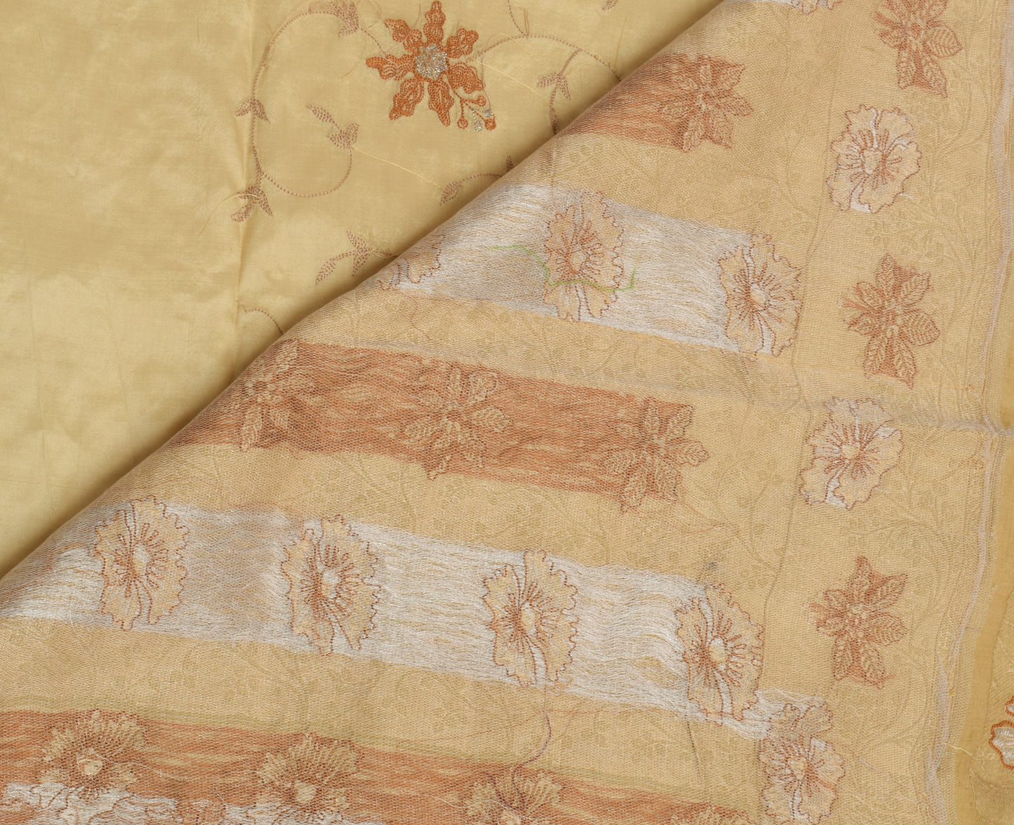 Sushila Vintage Light Brown Saree 100% Pure Silk Embroidered Floral Sari Fabric