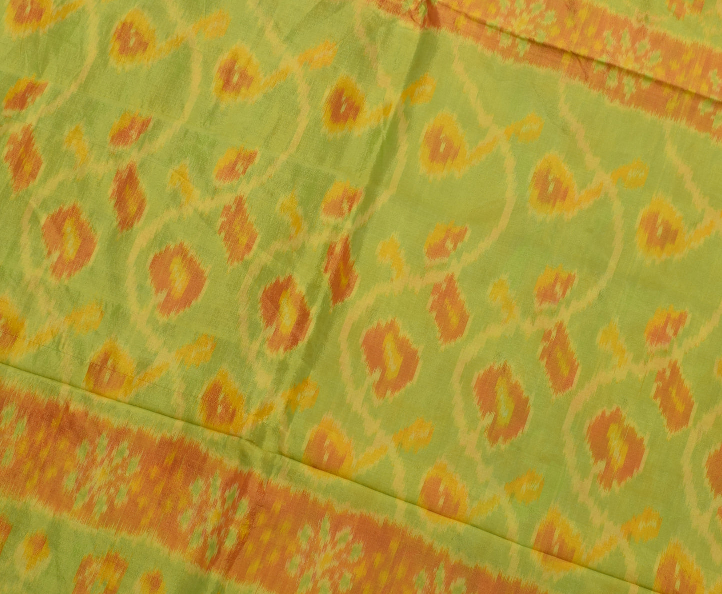 Sushila Vintage Indian Saree Pure Silk  Hand Woven Ikat Patola Sari Craft Fabric