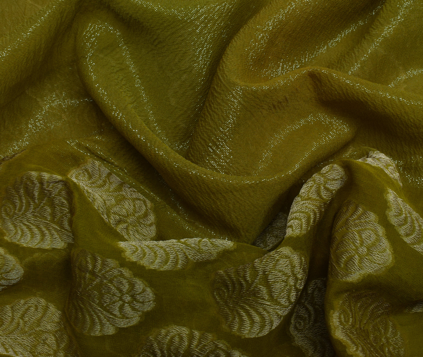 Sushila Vintage Green Saree Pure Georgette Silk Woven Floral Sari Craft Fabric