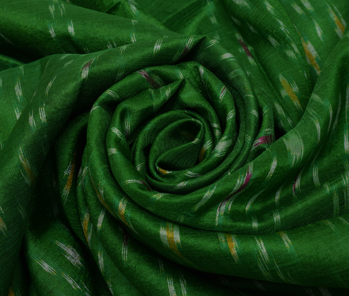 Sushila Vintage Green Saree Pure Silk Hand Woven Ikat Patola Sari Craft Fabric