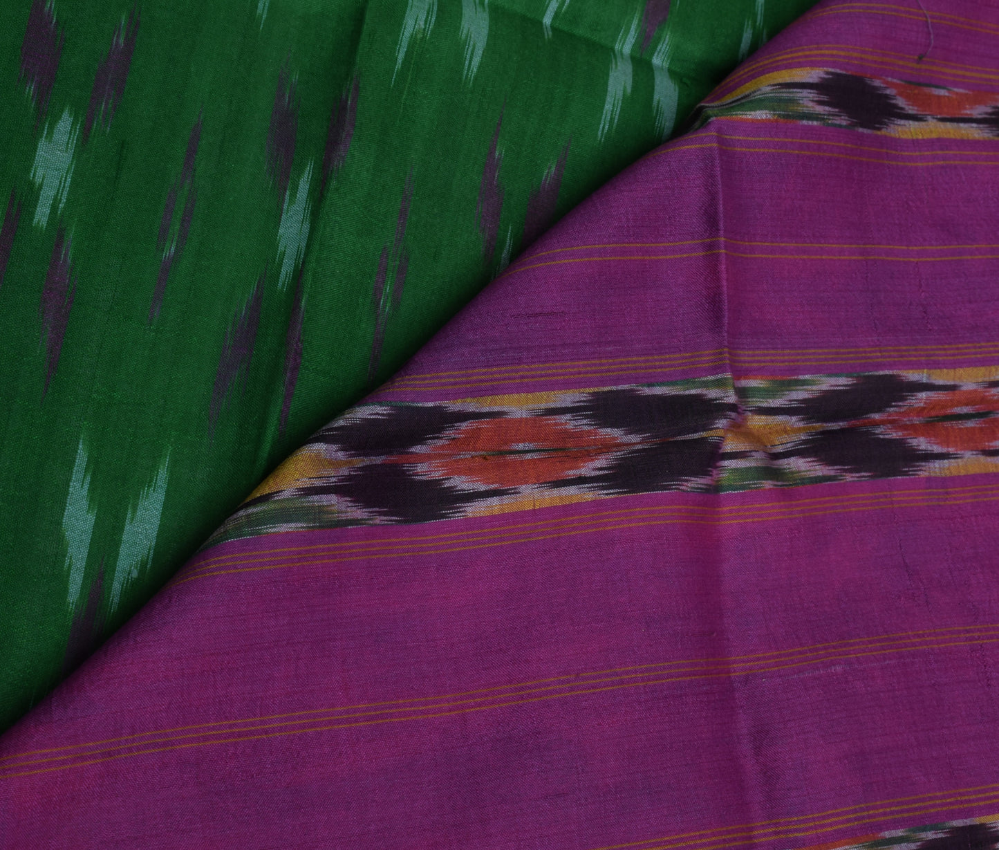 Sushila Vintage Green Saree Pure Silk Hand Woven Ikat Patola Sari Craft Fabric