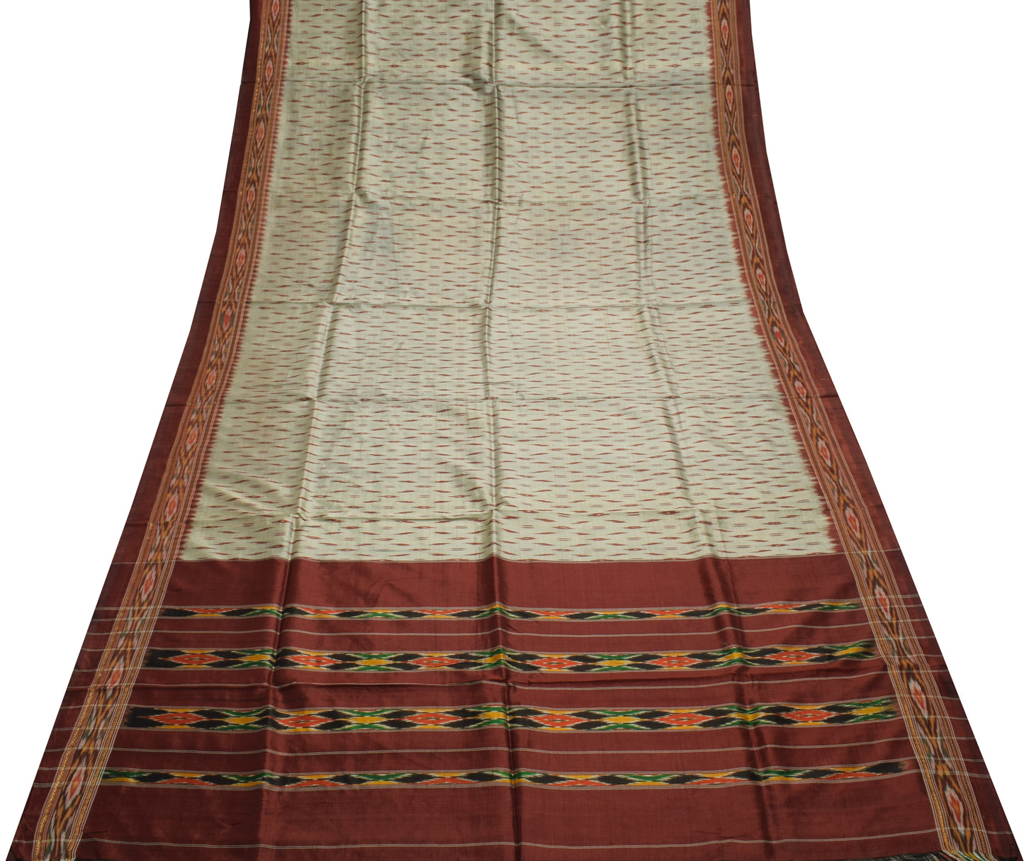 Sushila Vintage Gray Saree Pure Silk Hand Woven Ikat Patola Sari Craft Fabric