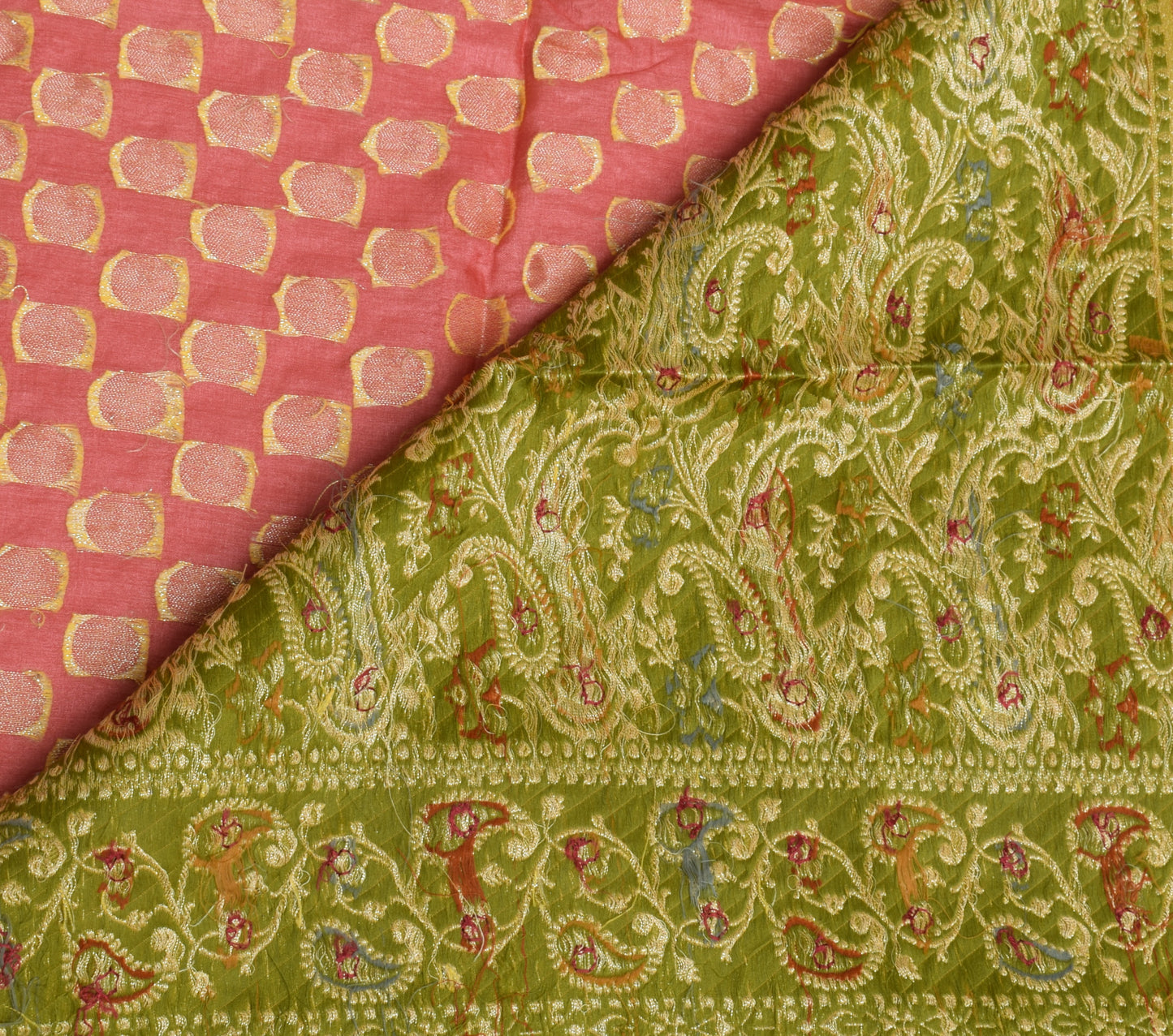 Sushila Vintage Indian Peach Saree 100% Pure Silk Woven Sari Craft 5 Yard Fabric