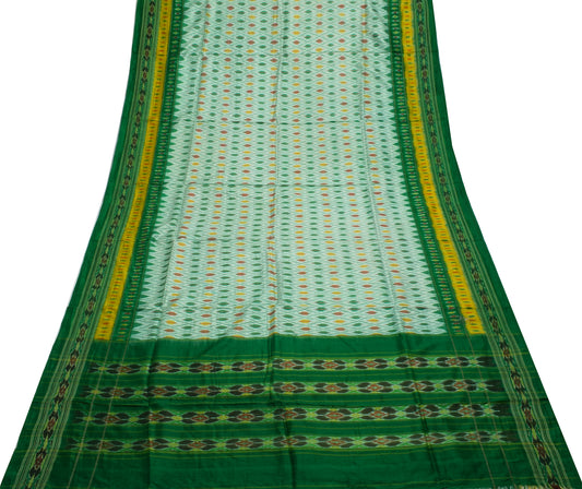 Sushila Vintage Indian Saree Pure Silk Hand Woven Ikat Patola Sari Craft Fabric