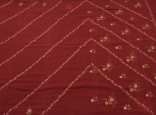 Sushila Vintage Maroon Saree Pure Crepe Silk Embroidered Floral Sari Fabric