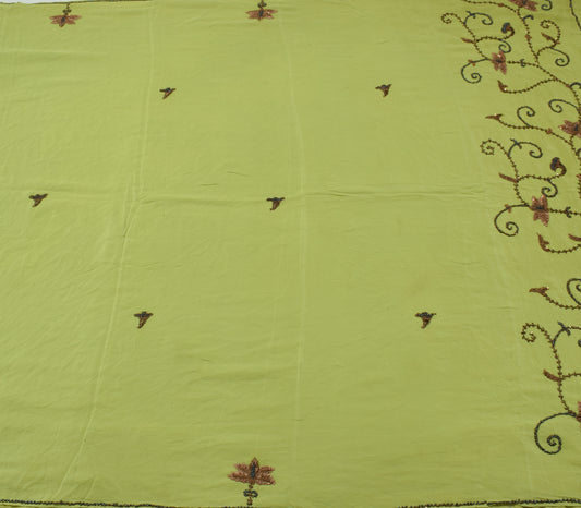 Sushila Vintage Green Saree Pure Crepe Silk Glass Beads Embellish Floral Sari Craft Fabric