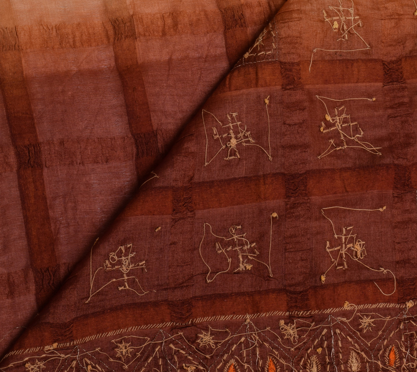 Sushila Vintage Maroon Saree Pure Silk Hand Beaded & Woven Sari Craft Fabric