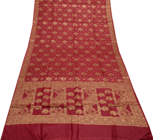 Sushila Vintage Indian Saree Pure Silk Hand Beaded & Woven Floral Sari Fabric