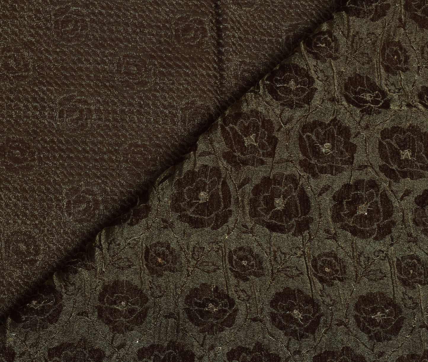 Sushila Vintage Brown Saree Blend Tissue Silk Woven Floral Sari Craft Fabric
