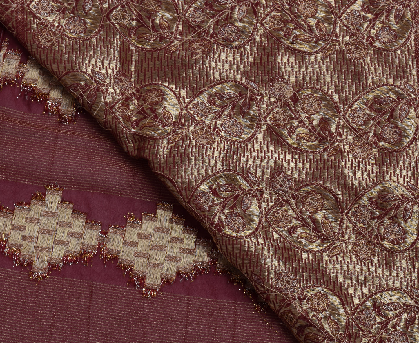Sushila Vintage Maroon Saree Blend Georgette Silk Woven Sari Craft 5 Yard Fabric