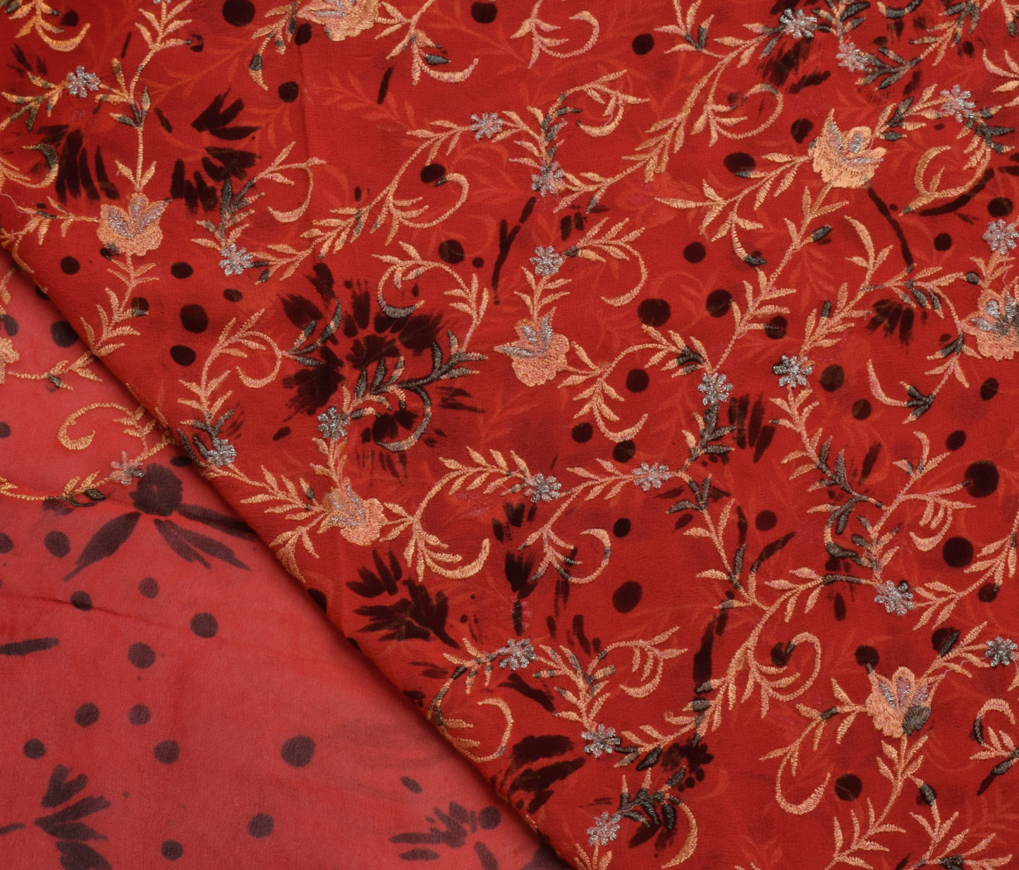 Sushila Vintage Indian Saree Pure Georgette Silk Embroidered Floral Sari Fabric