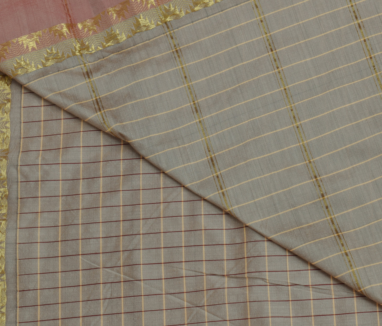 Sushila Vintage Indian Gray Saree Blend Silk Woven Stripes Sari Craft Fabric