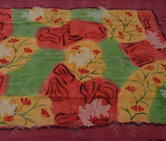 Sushila Vintage Multi-Color Saree Pure Crepe Silk Printed Floral Sari Fabric