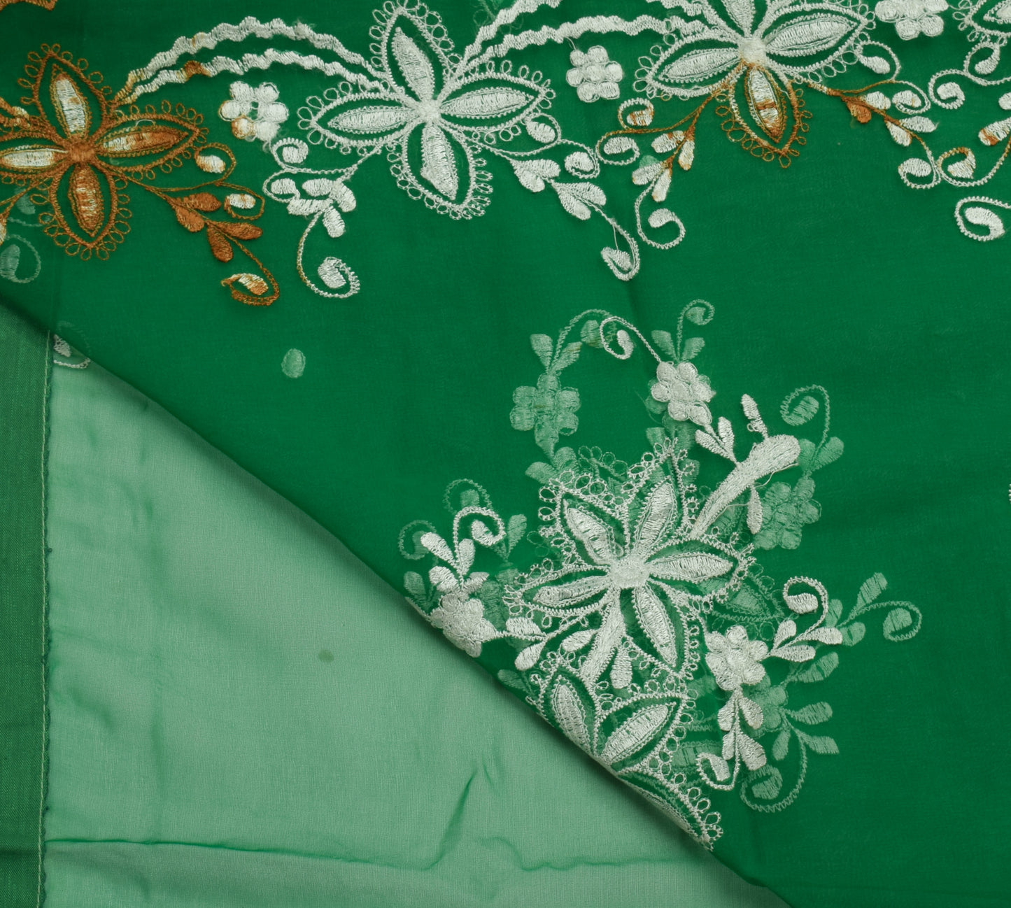 Sushila Vintage Green Saree Blend Georgette Silk Embroidered Floral Sari Fabric