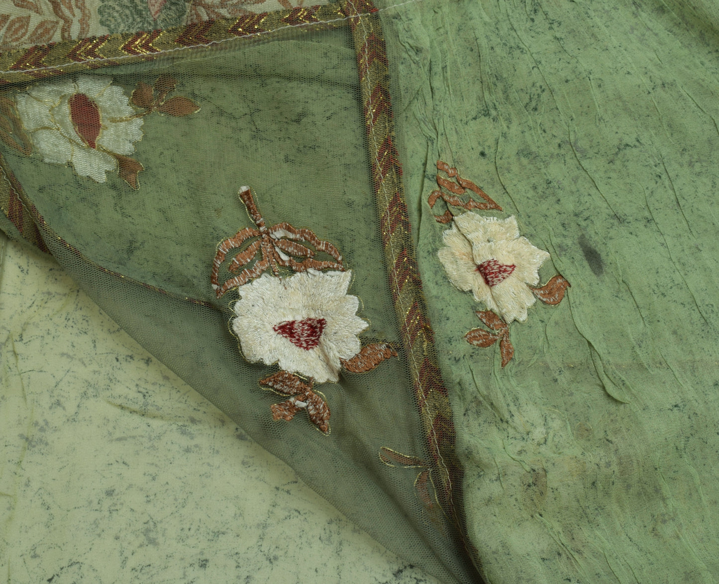 Sushila Vintage Green Saree Pure Georgette Silk Embroidered Floral Sari Fabric