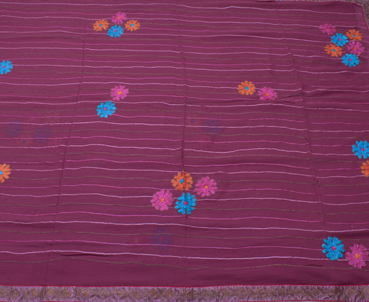 Sushila Vintage Light Purple Saree Pure Georgette Silk Embroidered Sari Fabric