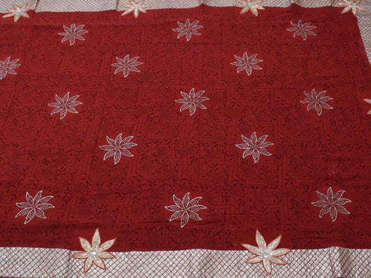 Sushila Vintage Maroon Saree Pure Georgette Silk Printed Floral Sari 5 YD Fabric