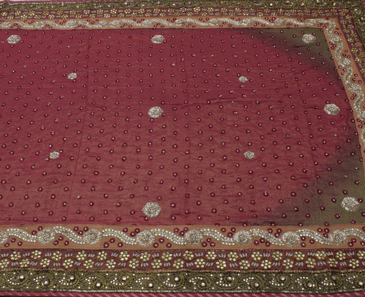 Sushila Vintage HEAVY Saree Pure Georgette Silk Embroidered Sari Craft Fabric