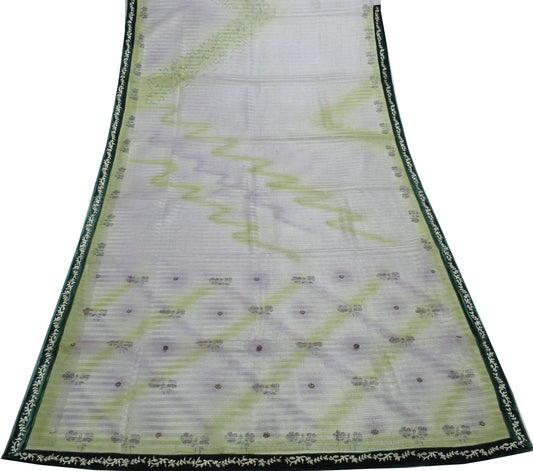 Sushila Vintage Indian Saree Net Mesh Hand Beaded Zardozi & Printed Sari Fabric