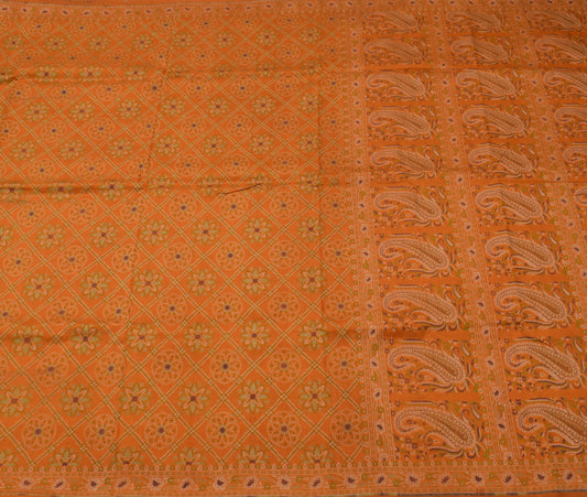 Sushila Vintage Mustard Saree 100% Pure Silk Woven Floral Sari Craft Fabric
