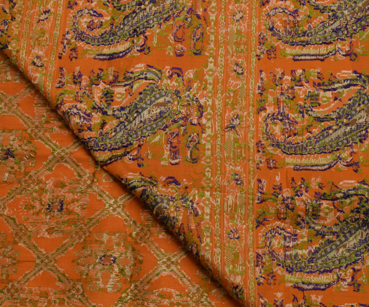Sushila Vintage Mustard Saree 100% Pure Silk Woven Floral Sari Craft Fabric