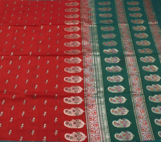 Sushila Vintage Indian Red Saree 100% Pure Silk Woven 5 Yard Sari Craft Fabric