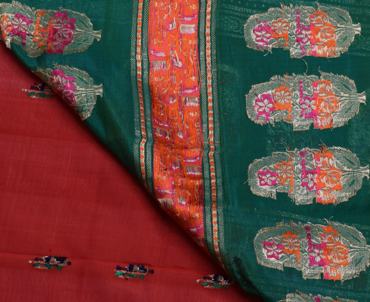 Sushila Vintage Indian Red Saree 100% Pure Silk Woven 5 Yard Sari Craft Fabric