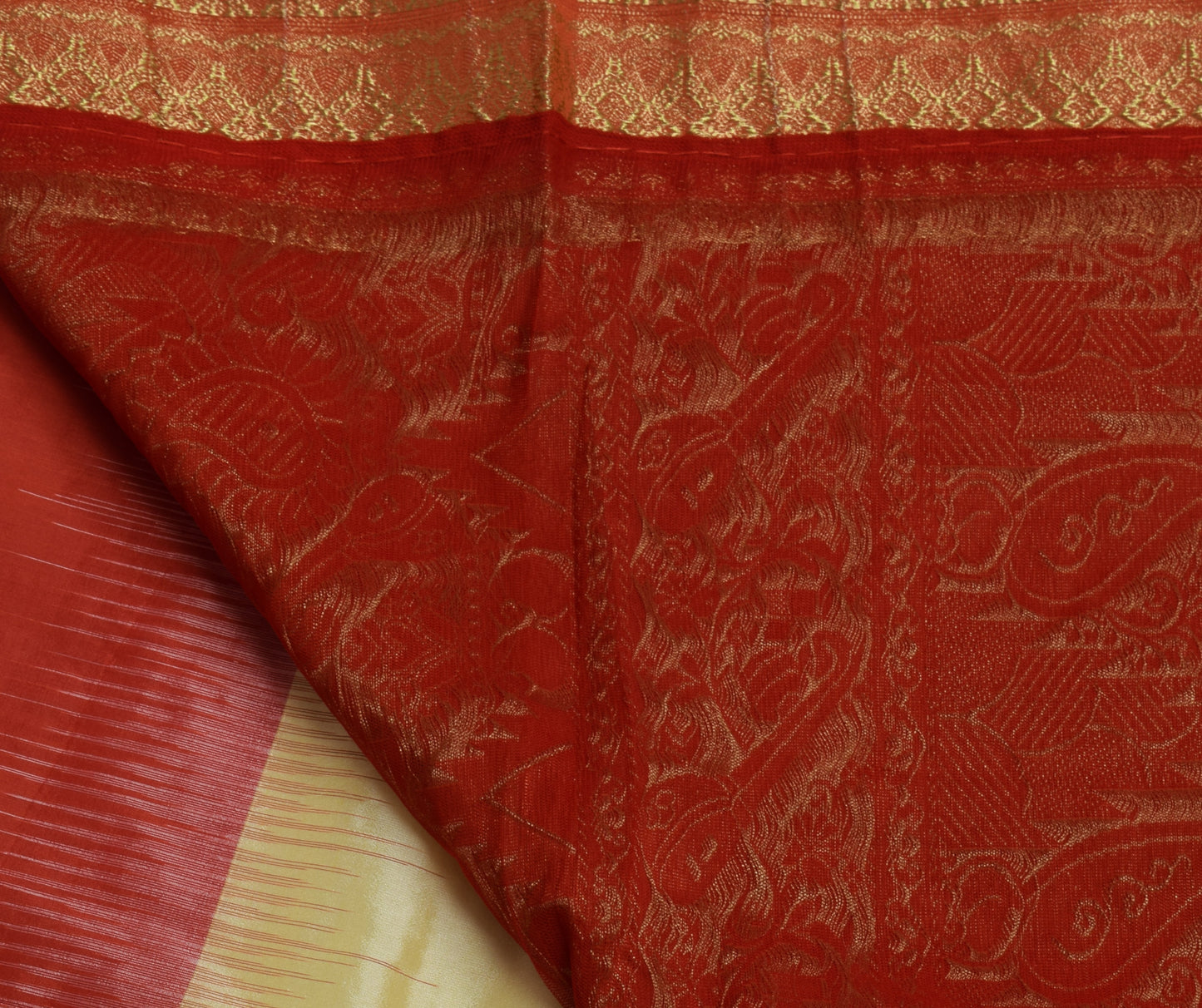 Sushila Vintage Indian Beige Saree Blend Silk Woven Floral Sari Craft Fabric