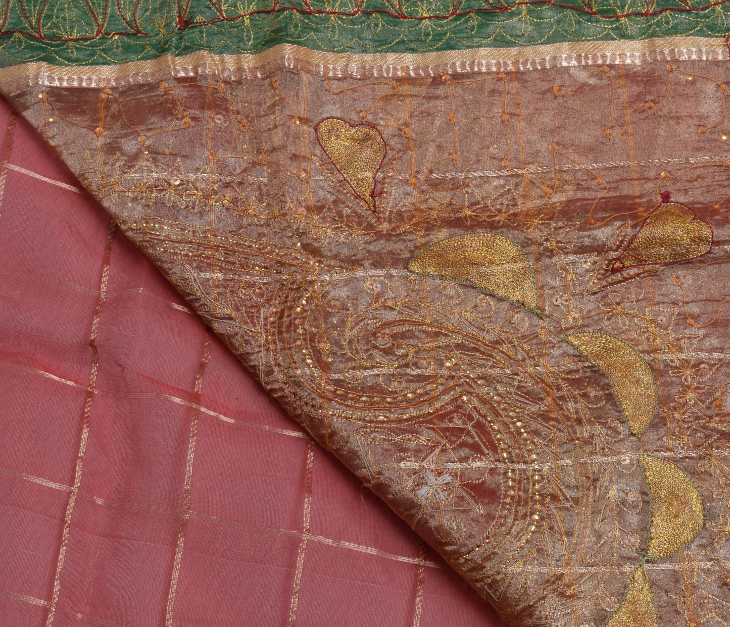 Sushila Vintage Red Saree 100% Pure Silk Hand Beaded & Woven Craft Sari Fabric