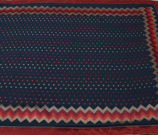 Sushila Vintage Blue Saree Blend Georgette Silk Embroidered 5 Yard Sari Fabric