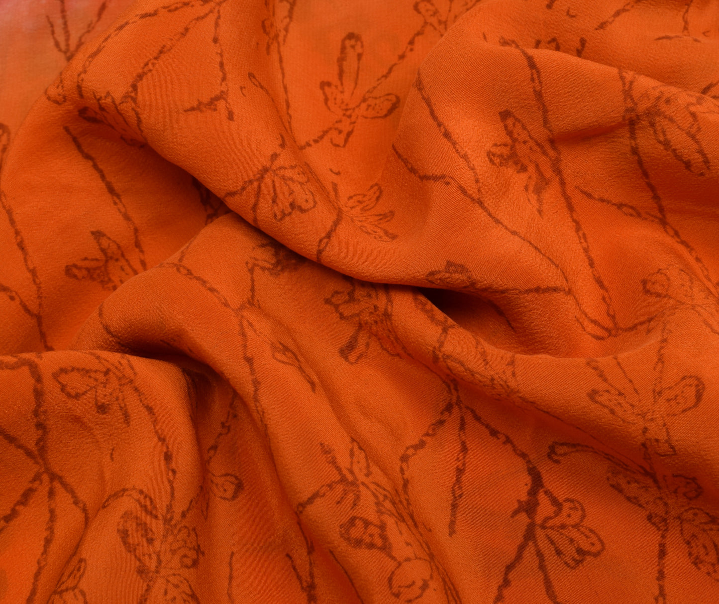 Sushila Vintage Red Orange Saree Pure Crepe Silk Printed Floral Aari Work Sari Craft Fabric