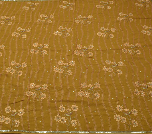 Sushila Vintage Green Saree Pure Georgette Silk Embroidered Floral Sari Fabric