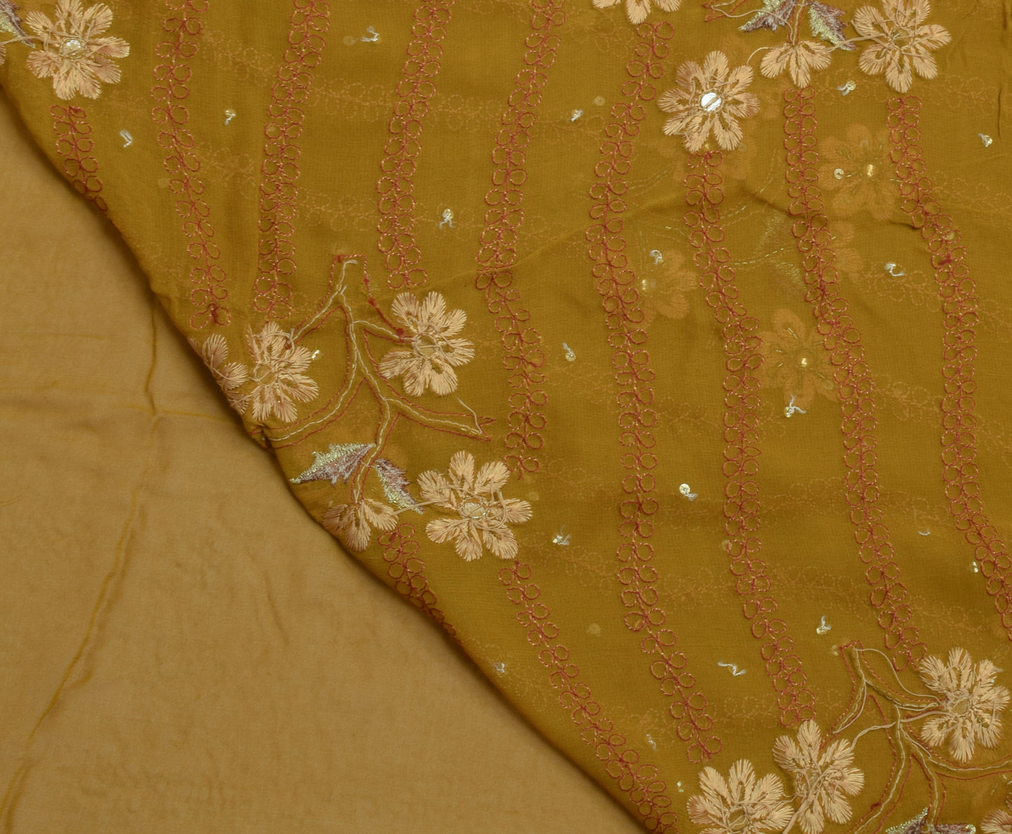 Sushila Vintage Green Saree Pure Georgette Silk Embroidered Floral Sari Fabric